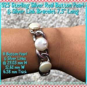 925 Sterling Silver Button Pearl Bracelet 7.5”